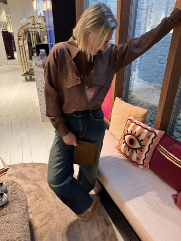 STRIPE BLOUSE MID BROWN