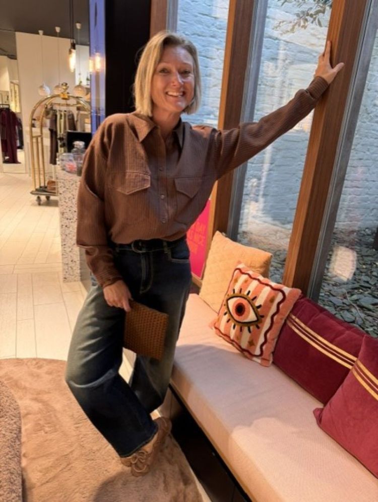 STRIPE BLOUSE MID BROWN